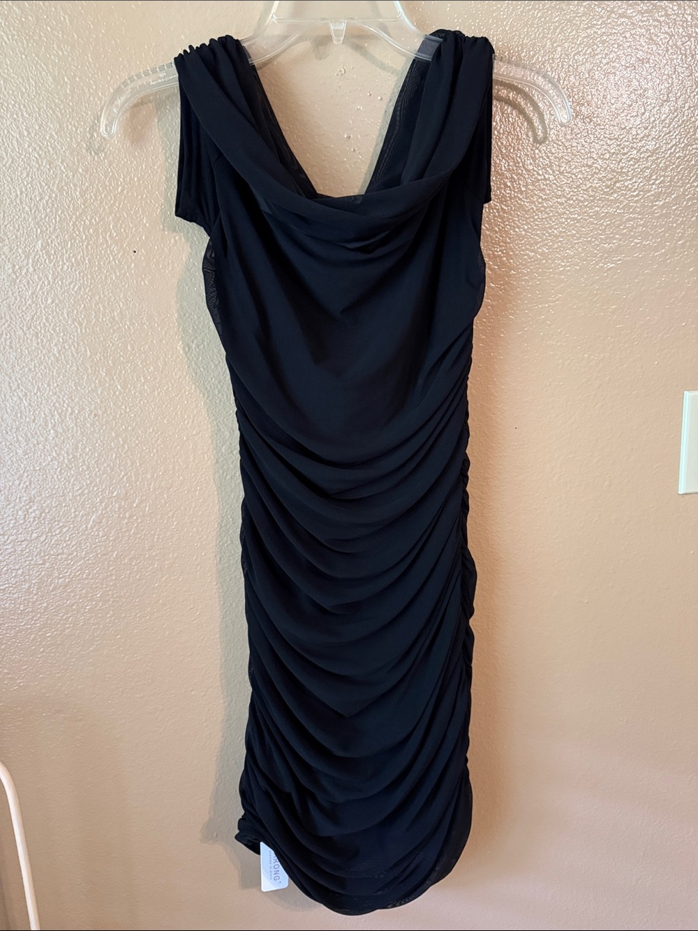 Sleeveless Black Ruched Cowl Midi Dress